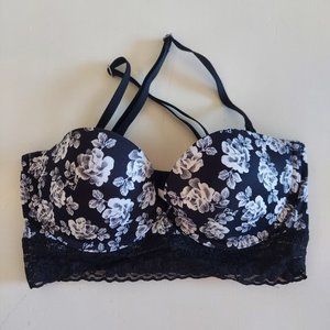 PINK Black and White Floral Bra
